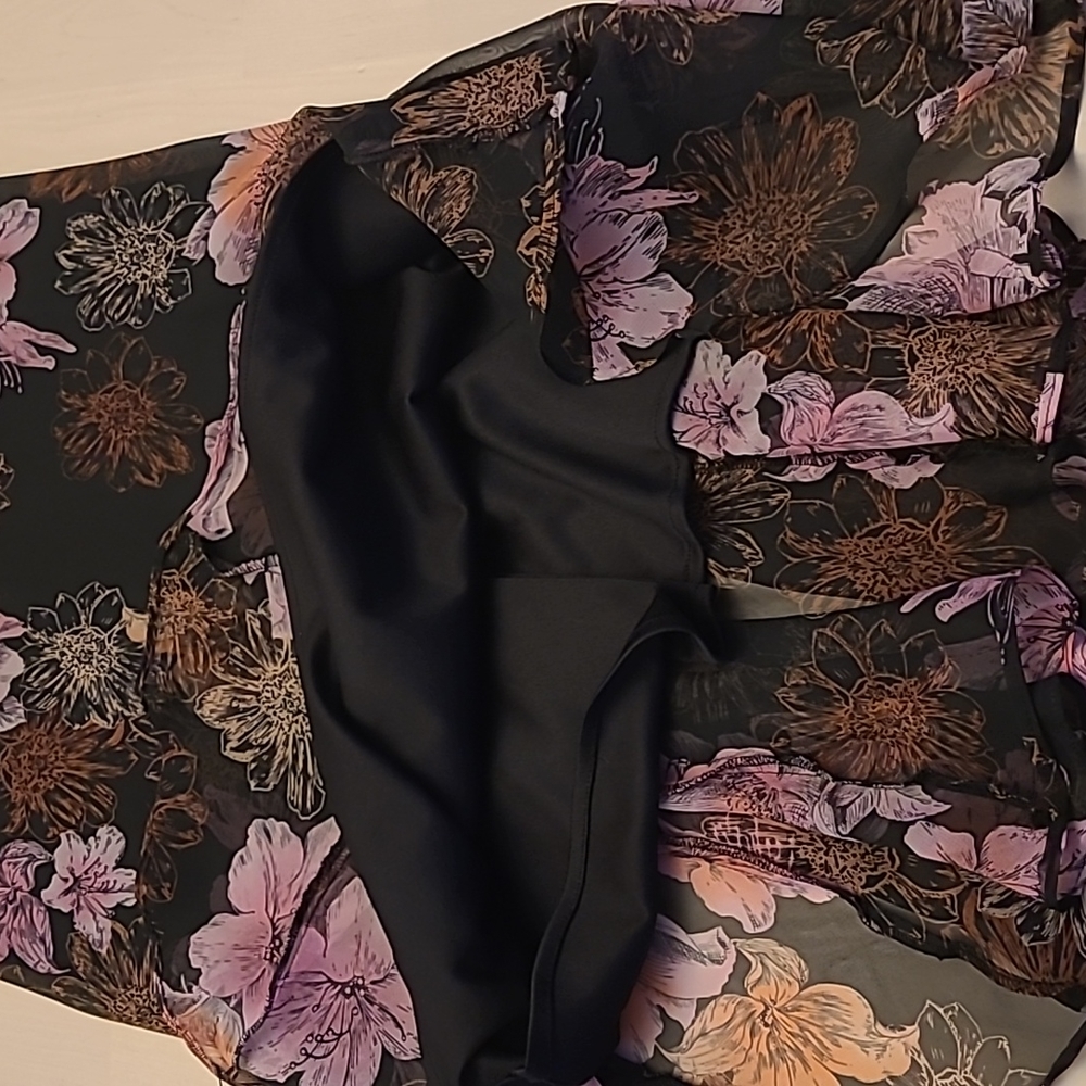 EUC 1990s VTG  Scarlett Black with Pink Floral Print Slip Dress with Flowing Hem - Picture 8 of 16